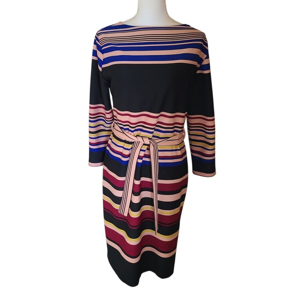 vanilia striped sheath dress tie waist size 42 (12/L)